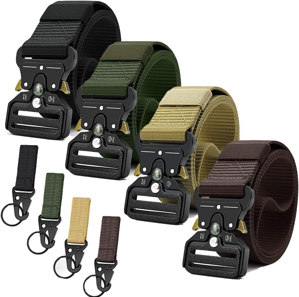 Tactical Belts for Men 4 Pack, Compass Military Web Belt, Heavy-Duty Quick-Release Metal Buckle Riggers Belt for Men (28 - 42 Waist Adjustable 125 cm4pack), 01 Black and Green With Khaki and Brown)