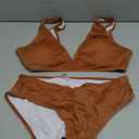 SweatyRocks Women's Solid V Neck High Waist Bikini Set Summer Sparkly Two Piece Bathing Suit, L, Rust Brown