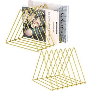 Urban Deco Triangle Desk Organizers Metal Wire Magazine Holder 7 Sections Decorative File Folder Organizer Vinyl Record Storage Office For Desk - Gold Magazine File Holder - Pack of 2