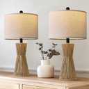 OYEARS 22.5" Table Lamps for Living Room,Boho Lamps Set of 2 for Bedrooms, Bedside Lamp for Nightstands, Rattan Lamp, Farmhouse Table Lamp for Room Decor, End Table, Retro, BrownNot Include Bulbs