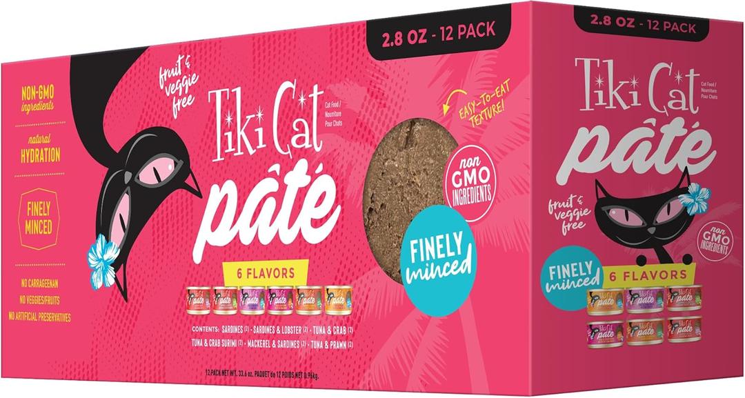 Tiki Cat Grill Pt Variety Pack, Combinations of Real Flaked Fish, Wet High-Protein & High-Moisture Cat Food, 2.8 oz. Cans (Pack of 12) (EXP 05/01/28)