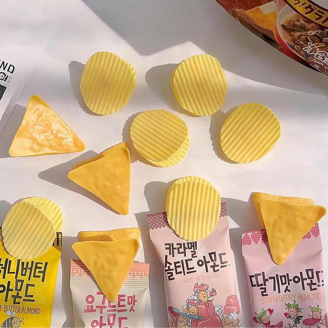 12-Pack Silicone Bag Clips (6 Triangle + 6 Round) - Potato & Corn Shaped Food Sealer for Snacks, Kitchen Storage - Funny Reusable Chip Clips - Leak-Proof Home Organization Tool