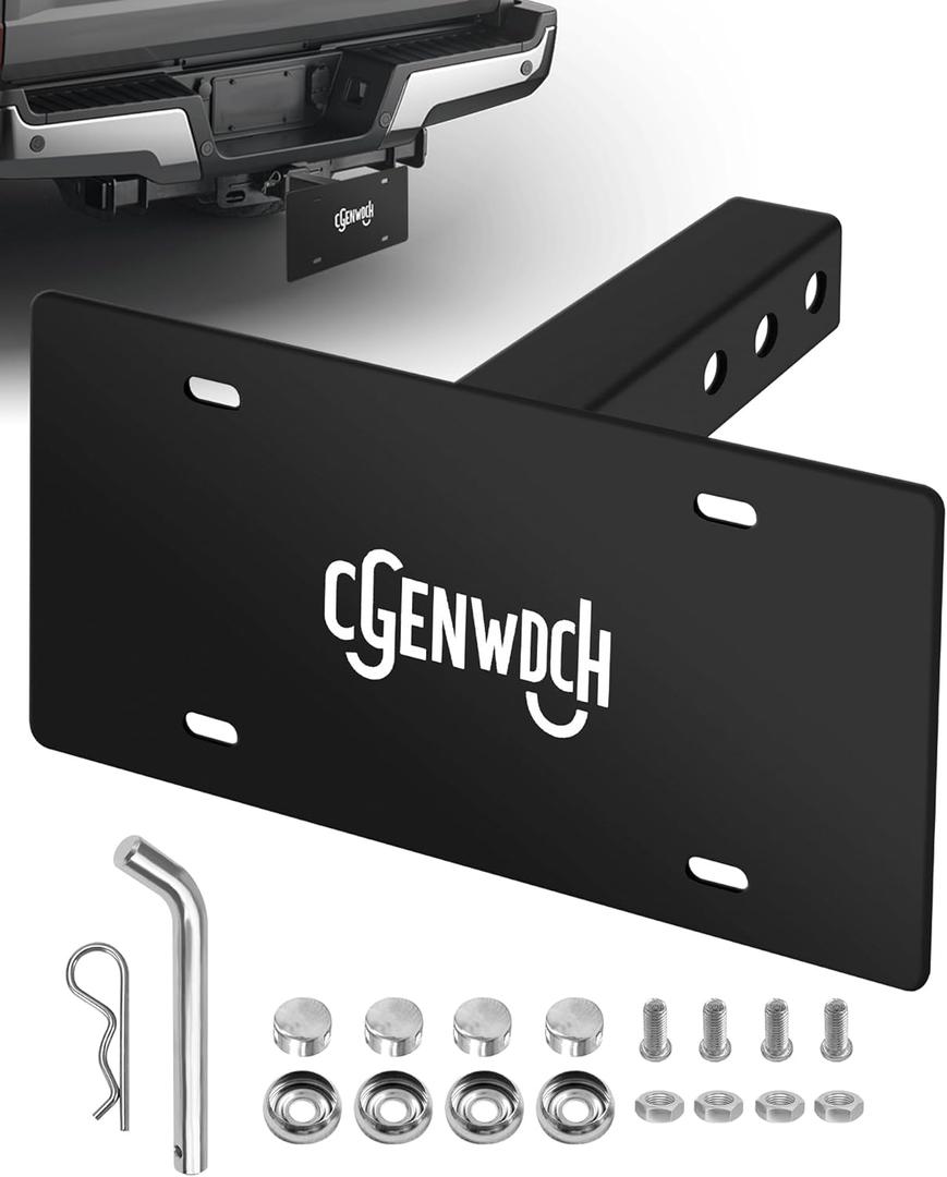 Trailer Hitch License Plate Holder Bracket, Compatible 2 Hitch Receivers, Metal Universal License Plate Mount, No Drilling Required, Suitable for Trucks/SUV/RV