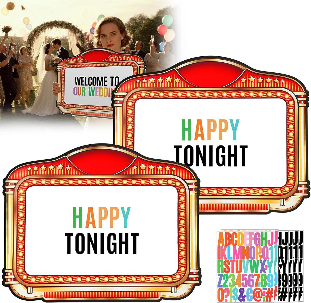 2 Pack Wedding Bottle Service Sign with Letter Stickers | Double-Sided 22''x17'' Nightclub Bridal Entrance Props, Bottle Service Signs for Wedding Bar Bachelor Party (Retro Red Gold), 21.4 x 17.3 inches