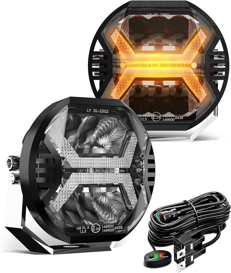 SPL Amber Led Pods Off Road Driving Lights Cube, 4 Inch 48W 10000LM, Led Offroad Lights with Amber X Letter DRL Design, LED Spot Light for Trucks Jeep Ford UTV ATV, 2PCS(Wiring Harness Included)