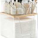 2 in 1 Disposable Facial Towel Holder and Cosmetic Organizer, Clear Storage with Bamboo Lid Compatible with Clean Skin Club Towel XL, Stackable Vanity Organizer for Bathroom Vanity Counter, 2 Tier