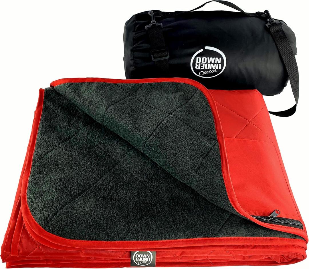 DOWN UNDER OUTDOORS Large Waterproof Windproof Extra Thick 350 GSM Quilted Fleece, or Sherpa Stadium Blanket (Red)