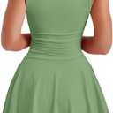 Kaximil Women's Ruffle Hem Boat Neck Mini Dress Sleeveless Ruched Corset Short Party Dresses (Green, XS)