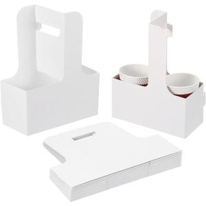 PATIKIL 2 Cup Drink Carrier with Handle, 20 Pack Kraft Paperboard to Go Coffee Cup Holder, Portable Disposable Handled Drink Carriers for Take Out Restaurant Food Service, White