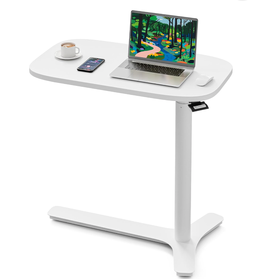 Muvai 30" Large Overbed Table with Wheels Adjustable Height Ideal Bedside Table for Home Medical Use - Rolling Table for Hospital - Over Bed Desk,Versatile Bedside, Lap Desk, Laptop Stand,White
