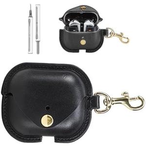 YAJOJO Case for Samsung Galaxy Buds 3 Pro/Buds 3 - Vintage Cowhide Cover with Keychain | Shockproof Charging Leather Case | Personalized Black