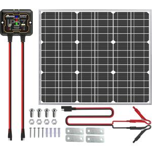 SOLPERK 50W Solar Batery Charger Solar Battery Maintainer + Upgrade 10A MPPT Charge Controller + Adjustable Mount Bracket for Car RV Boat Motorcycle,12V Solar Panel Kit Trickle Charging (50W PWM+Load)