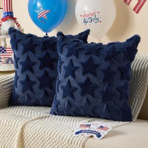 DFXSZ 4th of July Pillow Covers 20x20 inch Set of 2 4th of July Decor Blue Stars Decoration Soft Plush Faux Fur Jacquard Throw Pillows Independence Day Decorations for Bedroom Sofa Holiday PTK025A20
