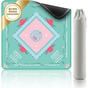 Mahjong Mat with Rules for Table - American Mahjong Set Accessory | 31.5x31.5 Inch Non-Slip, Noise Reducing Game Mat & Storage Pouch | Table Protector for Mahjong, Board Games, Card Games