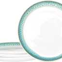 Bosmarlin Stoneware Dinner Plates, 10.5 inches, Set of 4 for Salad, Pasta, Dessert, Microwave and Dishwasher Safe (10.5 in, Turquoise Green)