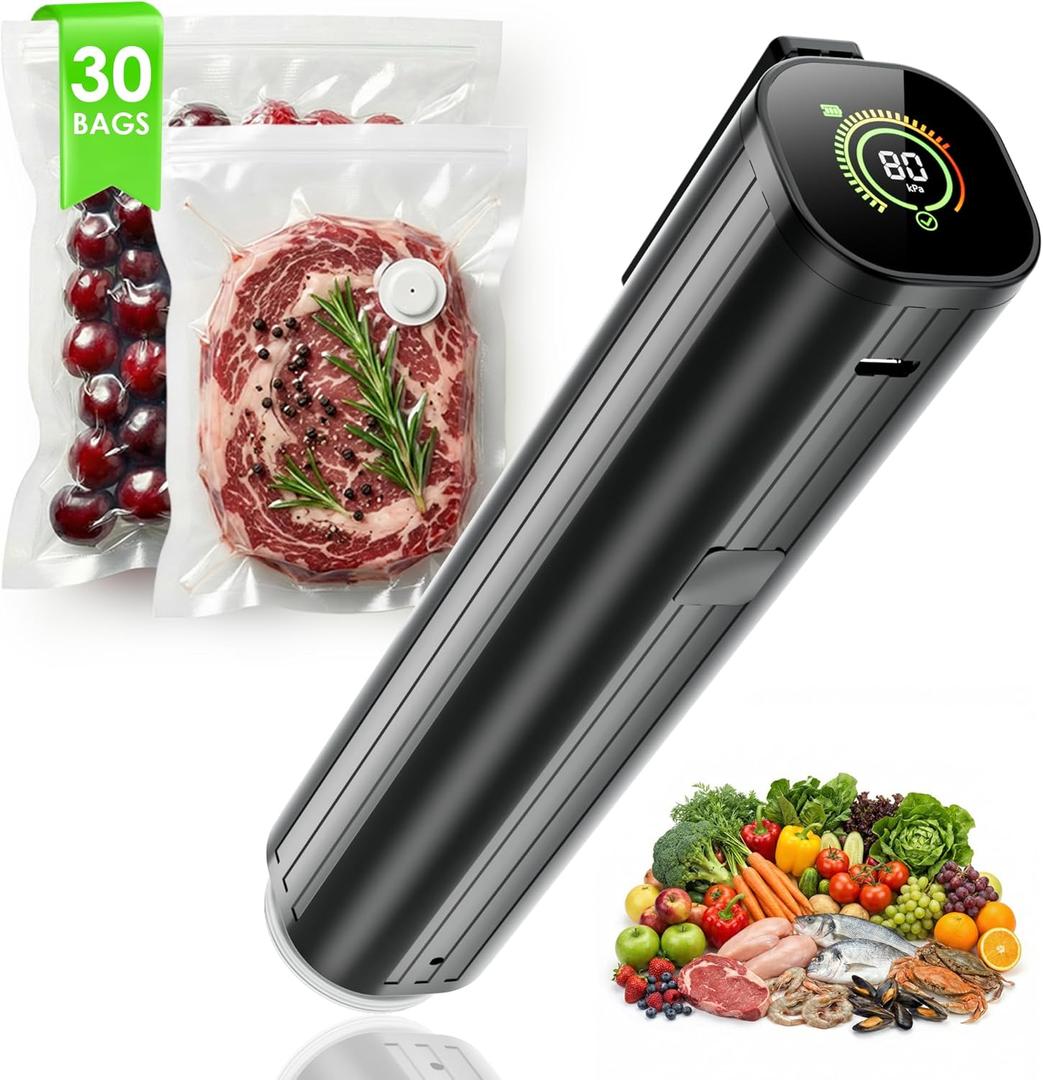 Vacuum Sealer, Portable handheld Vacuum Sealer + 30 Reusable Vacuum Bags, Portable Food Sealer, With LED pressure display