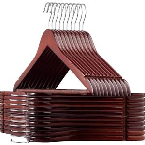 ZOBER Wooden Hangers - 20 Pack, Heavy Duty, Non Slip Wood Hangers for Coats, Jackets, Suits, & Pants - Clothes Hangers for Closet W/ Bar and Notches (Cherry)