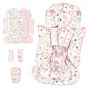 3-in-1 Infant Car Seat Insert, Soft Head and Body Support,Ultra & Strap Covers Set, Reversible Newborn Car Seat Cushion Pad for Baby Boy & Girl fits Stroller, Swing, Bouncer (Pink Bow)