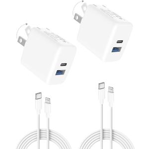 2Pack Fast Charger for iPad 9th 8th 7th 6th Generation 10.2 inch, iPad Air 3/2, iPad mini 5/4/3, 20W Dual Port Foldable Wall Charger with 6.6ft USB-C to Lightning Fast Charging Cable (White)
