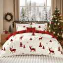 Nayoroom Christmas Comforter Set Queen Size - Christmas Bedding Comforter Set, Reversible Red Reindeer Buffalo Check Plaid Pattern, 3 Pieces Xmas Theme Holiday Bedding Gifts for Women Men