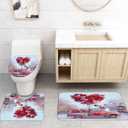 DDS-DUDES Valentine Shower Curtain, Romantic Valentines Watercolor Falling Red Heart Shower Curtain, Red Hearts Cute Gnomes Bathroom Accessories Set with Hooks, 71x71 inches