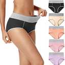 POKARLA Womens Cotton Underwear High Waist Full Coverage Briefs Soft Breathable Postpartum Panties Stretch Underpants, XS, Pack of 5