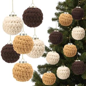 Soulchen 6 Pcs 3.15 Inch Crochet Christmas Balls Ornaments Christmas Knitted Ornaments Neutral Decoration Boho Handmade Crochet Decoration for Xmas Tree Rustic Farmhouse Decor(Brown,Beige,White)