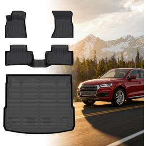 Floor Mats for Audi Q5 & SQ5 2018 2019 2020 2021 2022 2023 2024 2025, TPE 2020 Q5 Floor Mats 1st & 2nd Row & Cargo Liner,Waterproof Summer Winter Non-Slip Floor Liners Car Accessories