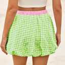 Wenrine Womens Gingham Bubble Mini Skirts Striped Elastic Waist Cute Y2K Skorts Plaid Summer Beach Skirt (Green)
