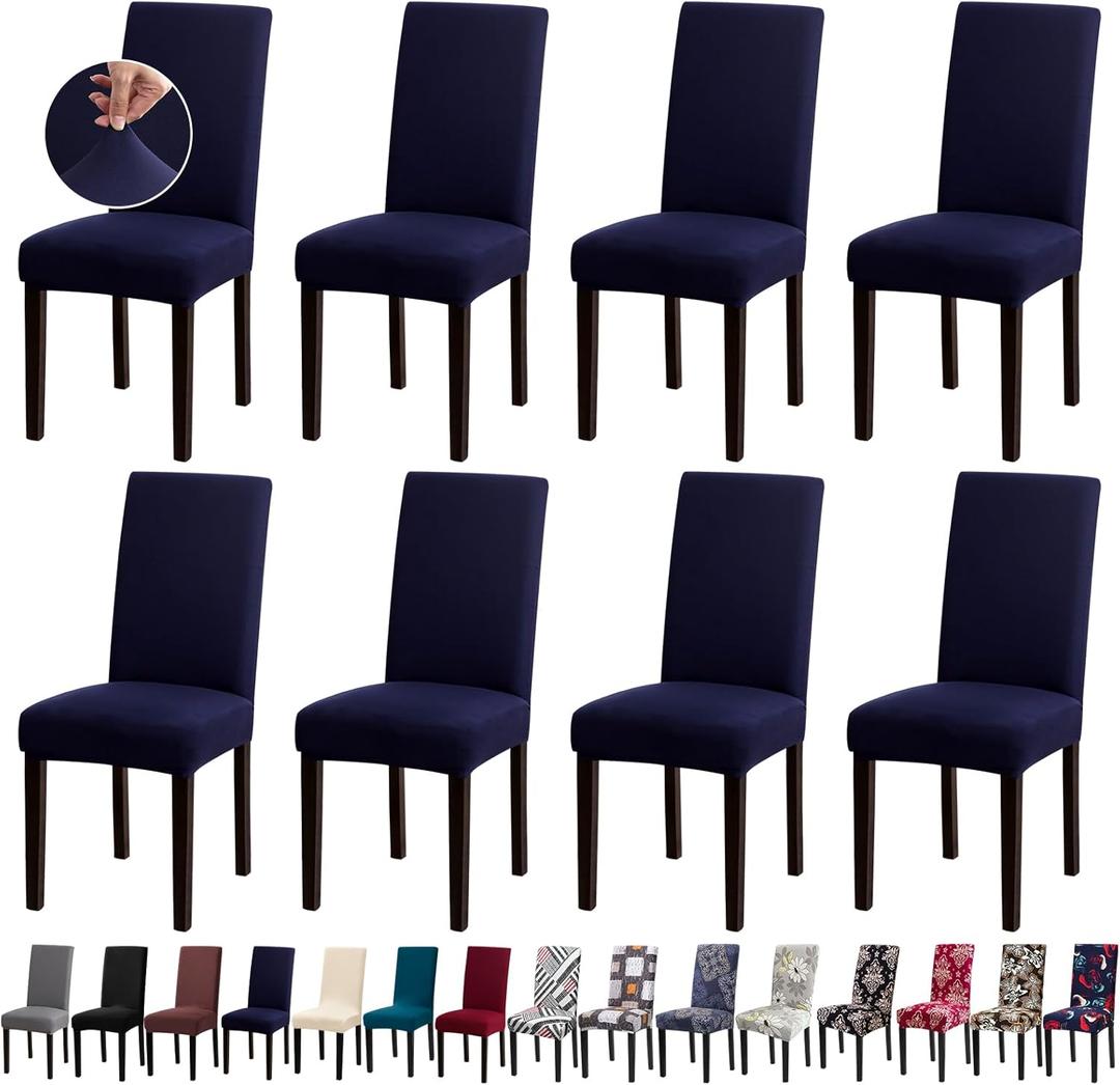 Chair Covers, Stretch Kitchen Chair Covers/Dining Room Chair Covers Set of 8, Removable Washable Dining Chair Slipcovers for Home, Hotel, Banquet (.Navy Blue)