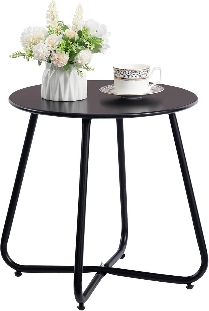 HollyHOME Round Metal Side Table, Rust-Resistant Patio Small Plant Stand, Outdoor 17.32'' Portable End Table for Balconies, Gardens, Living Rooms and Bedrooms, Black