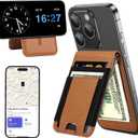 HiWe for MagSafe Wallet Find My: 9-Card Holder, Money Clip, RFID Blocking, Strong Magnet for iPhone 12-17 Series Brown