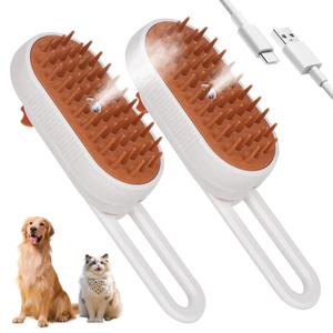 Pet Steam Brush Rechargeable Spray Comb for Shedding & Massage (White-2Pack)