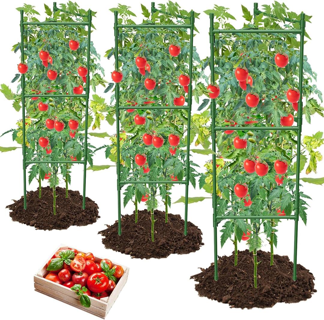 3 Pack Tomato Cage,Tomato Cage for Raised Garden Bed, 48'' Tall Tomato Trellis Triangle or Square Cages for Garden,Pots, Plant Cages & SupportsGreen, Extra Bold