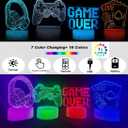 3D Gamepad Night Light with 4 Patterns 3D Hologram Illusion, Dimmable Remote Control, 16 Color Changing LED, Room Decor Earphone Bedside Desk Lamp, 3D Game Over Lamp for Game Lovers