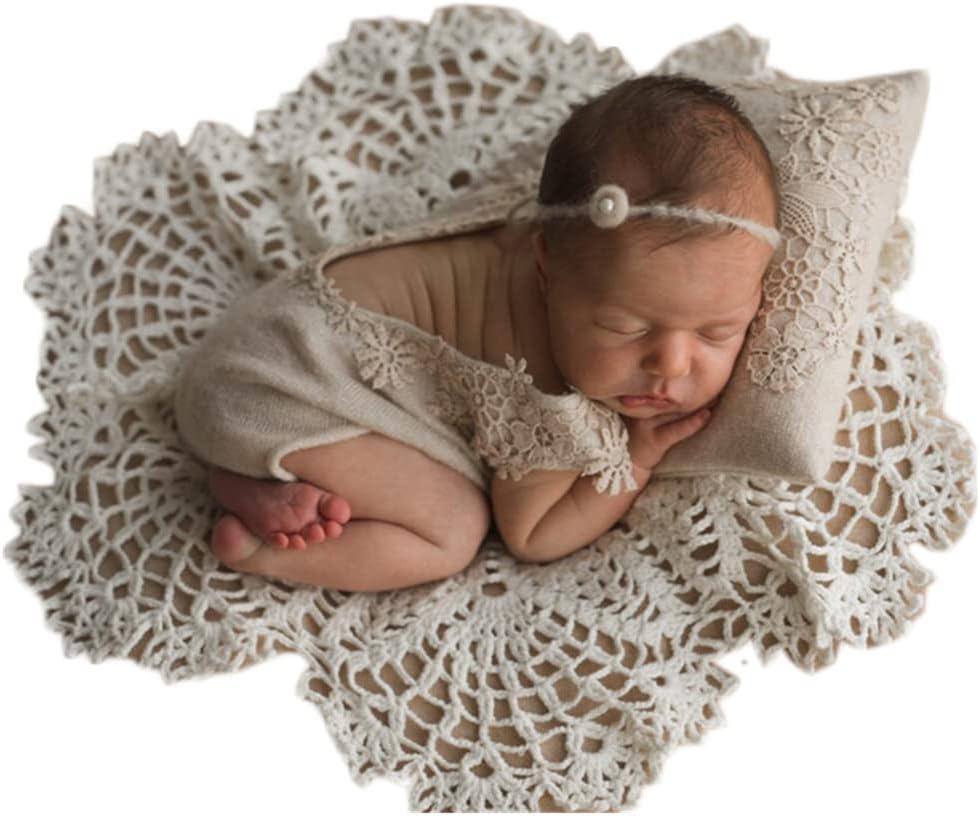 Baby Photography Props Wrap Mat Newborn Boy Girl Photo Shoot Pillow With Lace Wrap Mat Photography Shoot (White)