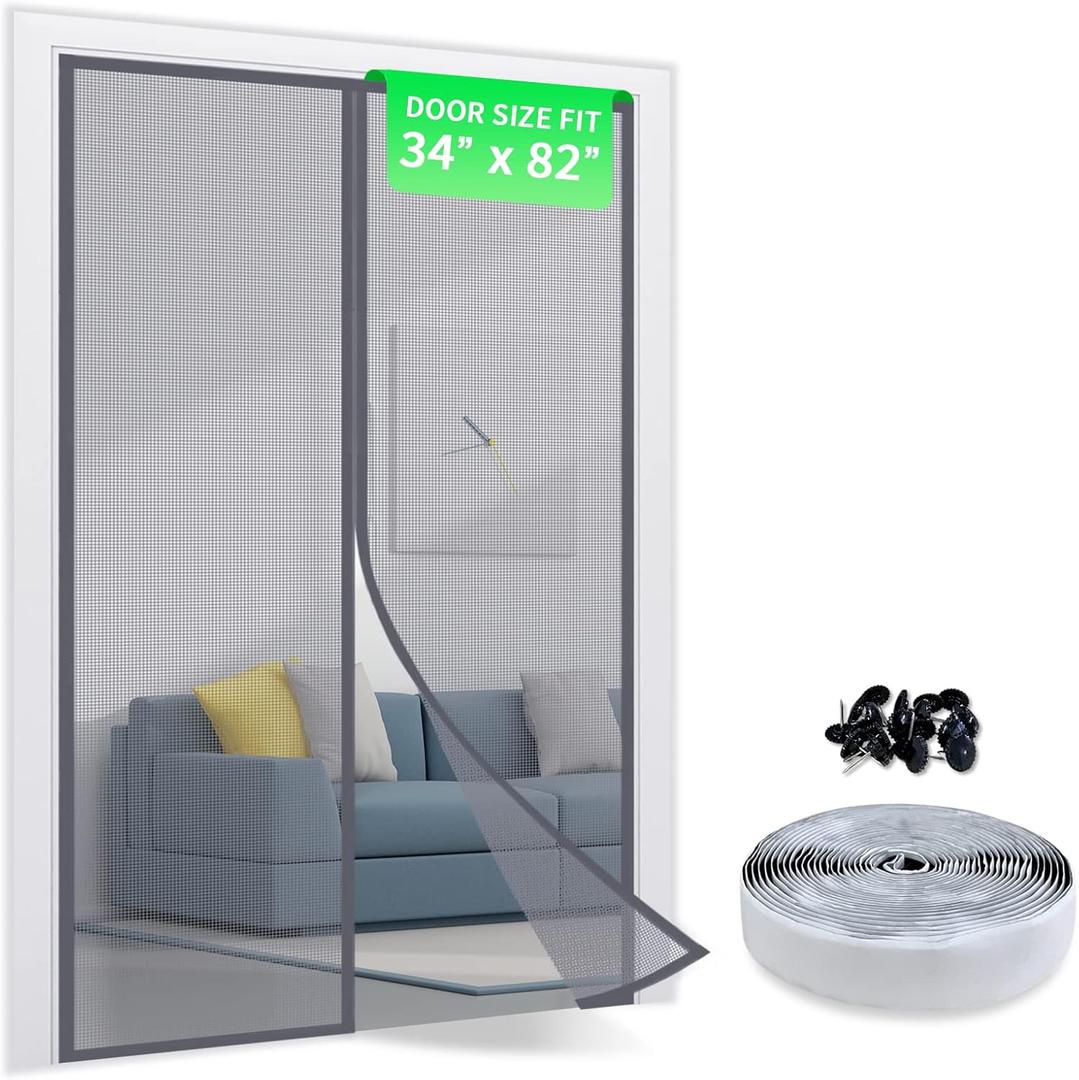 TheFitLife Fiberglass Magnetic Screen Door - Heavy Duty Mesh with Full Frame Hook and Loop Powerful Magnets That Closure Automatically, Door Screen Mesh Net (36x83 Inch)