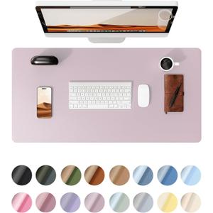 YSAGi Leather Desk Protector, Office Mat, Large Mouse Mat, Non-Slip PU Leather Blotter, Laptop Pad, Waterproof Writing Pad for Office and Home (Grayish Lavender, 35.4" x 17")
