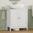 Iwell Pedestal Sink Storage Cabinet with 2 Doors and Shelf, Under Sink Cabinet, Bathroom Sink Cabinet with U-Shape, White