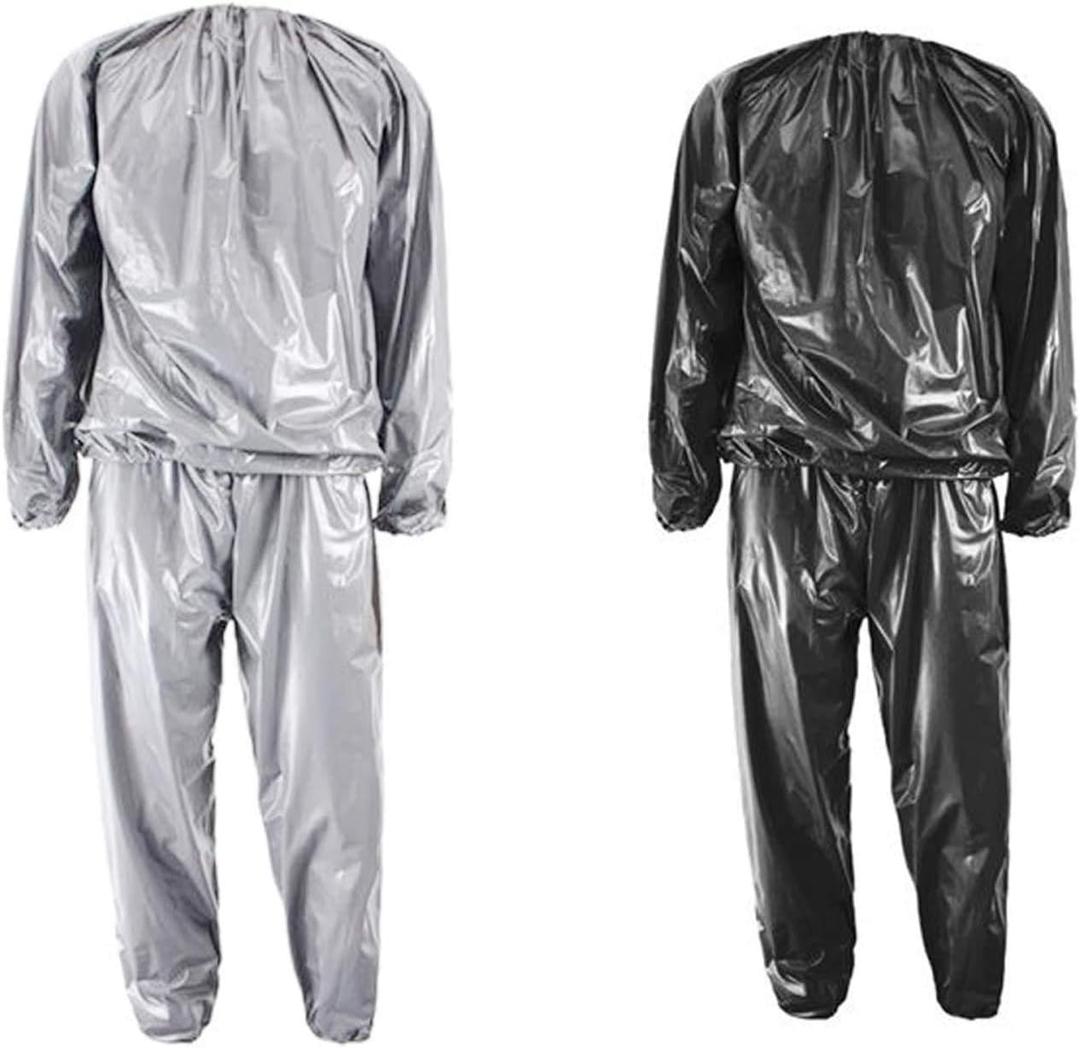 GOLD XIONG PADISHAH Heavy Duty Fitness Weight Loss Sweat Sauna Suit Exercise Gym Anti-Rip (XX-Large, Silver)