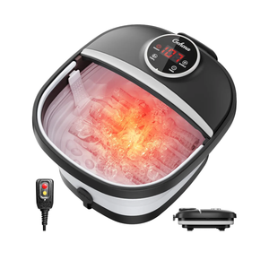 GEHONA Collapsible Foot Spa Bath with Heat, Foot Massager with Two Side Supports, Leakage Protector, Temperature Control, Bubbles, Red Light, Timer, Feet Soaker, Gifts (Deep Black)