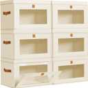 DIMJ Storage Bins with Lids - 6 Pack Large Fabric Closet Organizer with Window & Handles, Collapsible Decorative Storage Boxes for Shelves Under Bed, Books Clothes Blankets Sweaters Organization (Beige)