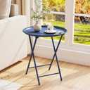 Garden 4 you Folding TV Tray Table, Metal Round Side Table, Blue Dinner Table with Metal Frame, Modern Outdoor Tray Table for Living Room, Bedroom, Patio & Small Spaces, 1 Pack