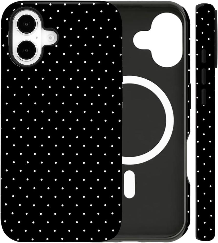Magnetic for iPhone 17 Case Cute Polka Dot Phone Case, Shockproof Slim TPU and Hard PC Protective Phone Cover Compatible with MagSafe Designed for Women Girls, Black