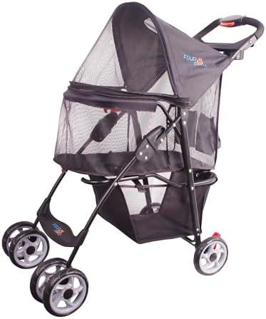 FOURPAW Full-Window pet Stroller 4 Wheels for Cats & Dogs, with Storage Basket,Cup Holder, Travel Puppy/Cats Stroller. Black/Brown