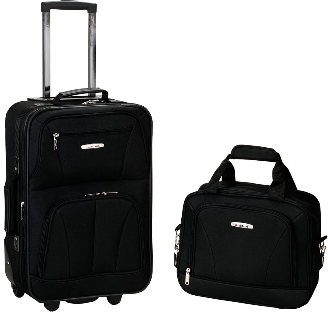 Rockland Fashion Softside Upright Luggage Set, Expandable, Black, 2-Piece (14/19) (Small)