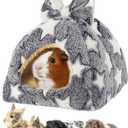 Mygeromon Guinea Pig Bed Rabbit Hideout Warm Fleece Cuddle Cup Washable Winter Sleeping House for Small Pet/Ferret/Chinchilla/Bunny (Star Style)