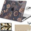 Teryeefi for MacBook Air M2 M3 M4 M5 13.6 Case 2022 2023 2024 2025 2026 Release A2681 A3113 A3240 A3449, Clear Hard Shell with Keyboard Cover & Adapter & Screen Protector, Gold Floral Butterfly