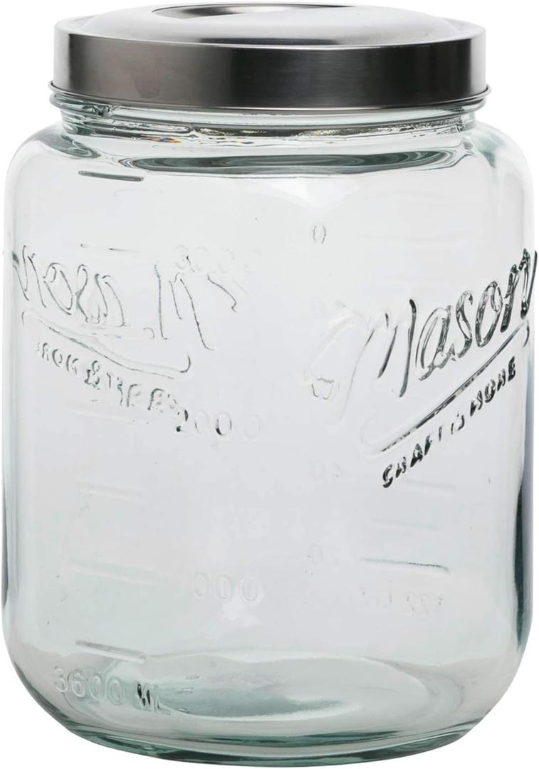 Mason Craft & More Airtight Kitchen Food Storage Clear Glass Pop Up Lid Canister, Large 3.7 Liter Pop Up Canister