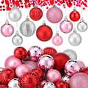 64 Pcs Christmas Ball Ornaments Pink Red and Silver Christmas Ornaments Glitter Valentine's Day Ball Ornament Assorted Size Xmas Ornament Valentines Decoration for Tree Home, 1.6/1.97/2.4 Inch